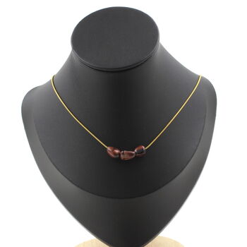 Red Tiger Eye from Brazil 3 beads necklace. Golden stainless steel chain