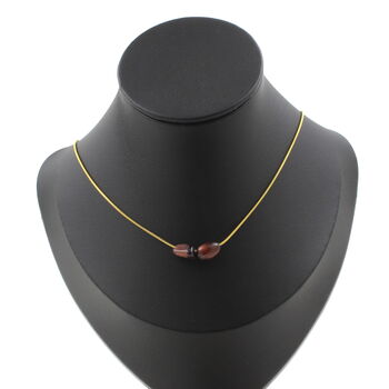 Red Tiger Eye from Brazil 2 beads necklace. Golden Stainless steel chain