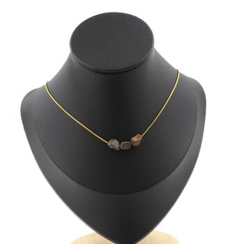 Boulder Opal from Australia 3 beads necklace. Golden stainless steel chain