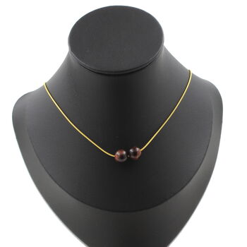 Red Tiger Eye 8 mm 2 beads necklace. Golden Stainless steel chain