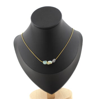 Multicolored Opal from Australia 3 beads necklace. Golden stainless steel chain