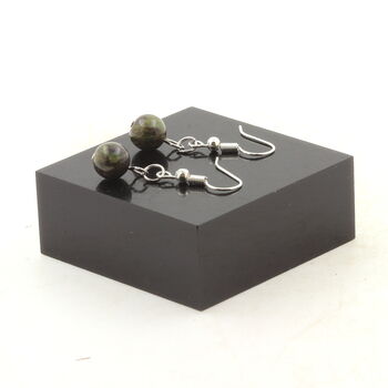 Boucles D'oreilles 1 Perle Jaspe sang de Dragon 8 mm en acier inoxydable.