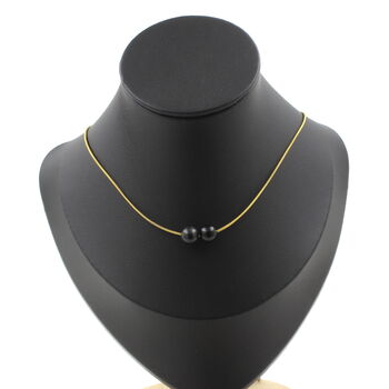 Black obsidian 8 mm 2 beads necklace. Golden Stainless steel chain