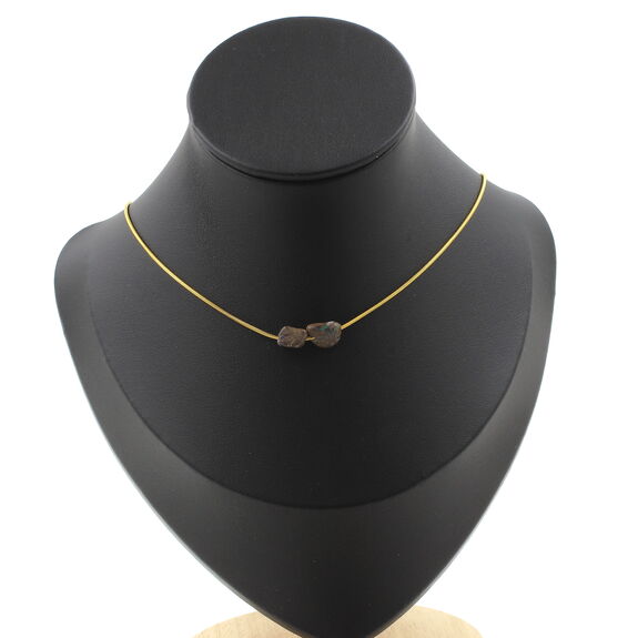 Boulder Opal from Australia 2 beads necklace. Golden Stainless steel chain