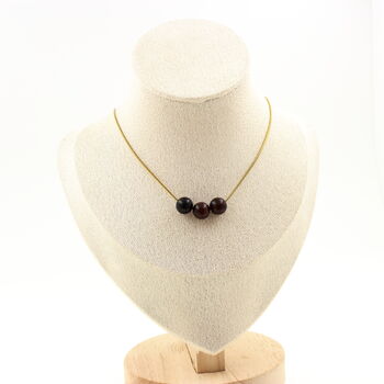 Mahogany Obsidian 8 mm 3 beads necklace. Golden stainless steel chain