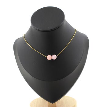 Pink opal 8 mm 2 beads necklace. Golden Stainless steel chain