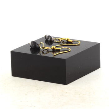 Golden Stainless steel Earrings Zebra Jasper from Brazil 1 Bead.