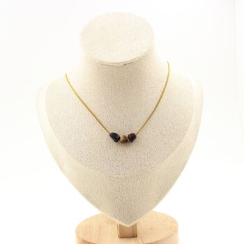 Pietersite from the USA 3 beads necklace. Golden stainless steel chain