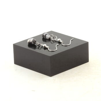 Boucles D'oreilles 1 Perle Jaspe zèbre du Brésil en acier inoxydable.