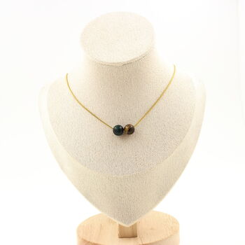 Tiger Eye Mix colors 8 mm 2 beads necklace. Golden Stainless steel chain
