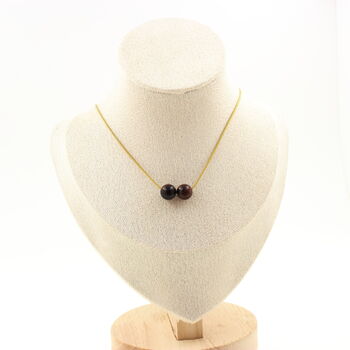 Collier 2 perles Obsidienne mahogany 8 mm. Chaine en acier doré inoxydable