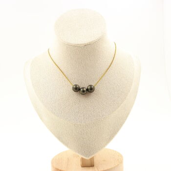 Pyrite from Spain 8 mm 3 beads necklace. Golden stainless steel chain
