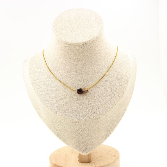 Pietersite from the USA 2 beads necklace. Golden Stainless steel chain