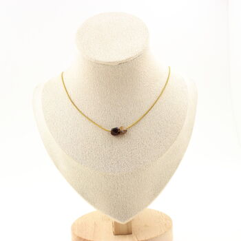 Collier 2 perles Pietersite des USA. Chaine en acier doré inoxydable