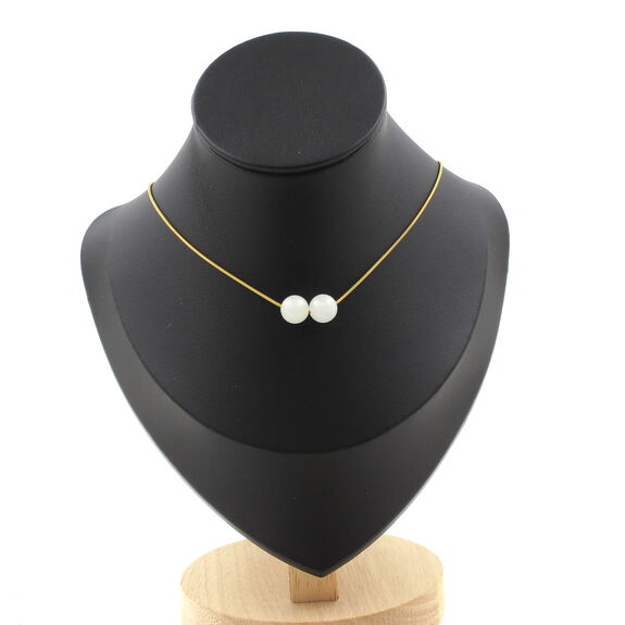 Moonstone 8 mm 2 beads necklace. Golden Stainless steel chain