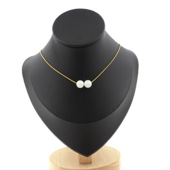 Moonstone 8 mm 2 beads necklace. Golden Stainless steel chain