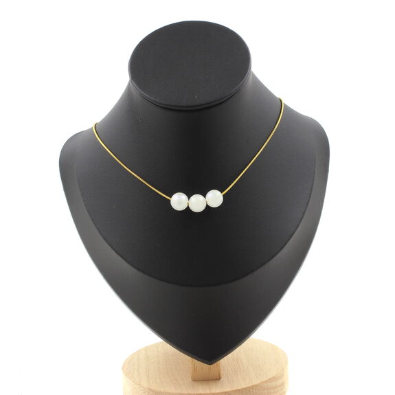 Moonstone 8 mm 3 beads necklace. Golden stainless steel chain
