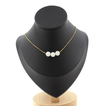 Moonstone 8 mm 3 beads necklace. Golden stainless steel chain