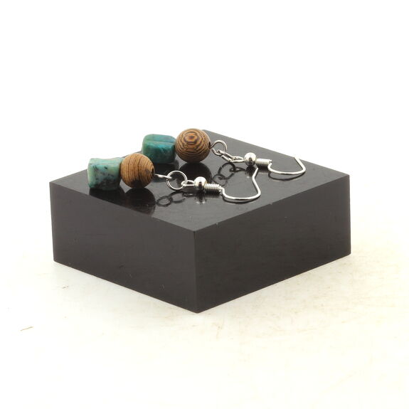 Stainless steel Earrings Chrysocolla from the USA + wood 8 mm 2 Beads.