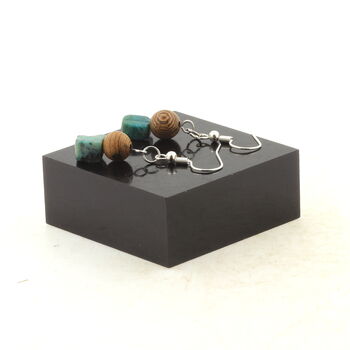 Boucles D'oreilles 2 Perles Chrysocolle des USA + bois 8 mm en acier inoxydable.