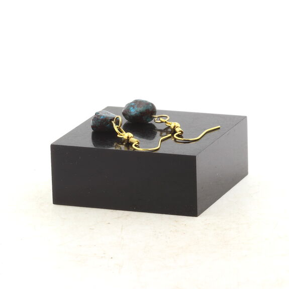 Golden Stainless steel Earrings Chrysocolla from the USA 1 Bead.