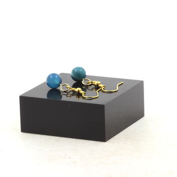 Golden Stainless steel Earrings Blue banded Agate 8 mm 1 Bead.