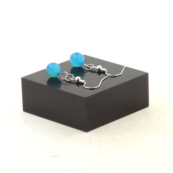 Stainless steel Earrings Blue banded Agate 8 mm 1 Bead.