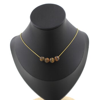 Matte Tiger's Eye 8 mm 4 beads necklace. Golden stainless steel chain