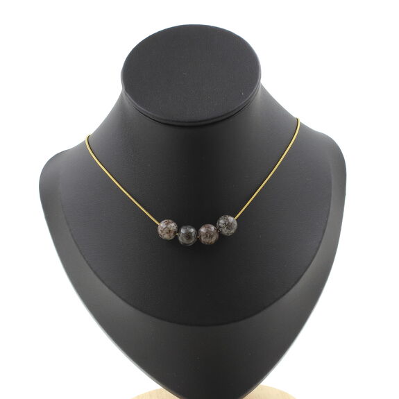 Brown Snowflake Obsidian 8 mm 4 beads necklace. Golden stainless steel chain