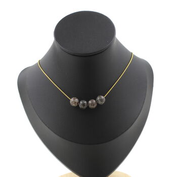 Brown Snowflake Obsidian 8 mm 4 beads necklace. Golden stainless steel chain