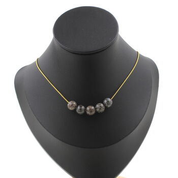 Brown Snowflake Obsidian 8 mm 5 beads necklace. Golden Stainless steel chain
