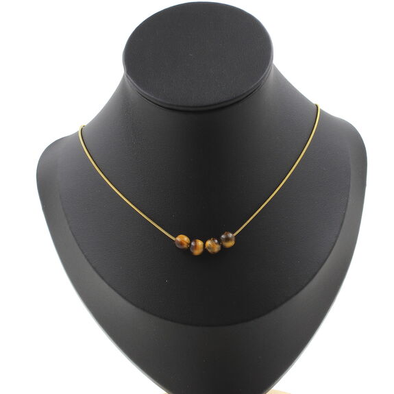 Tiger Eye 6 mm 4 beads necklace. Golden stainless steel chain