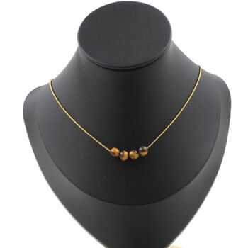 Tiger Eye 6 mm 4 beads necklace. Golden stainless steel chain