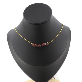Red Tiger Eye from Brazil 4 beads necklace. Golden stainless steel chain