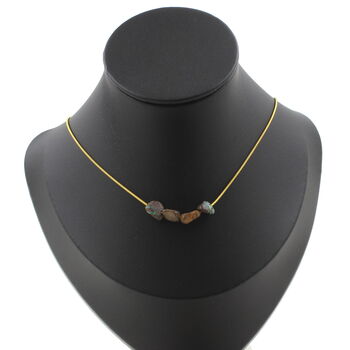 Boulder Opal from Australia 4 beads necklace. Golden stainless steel chain