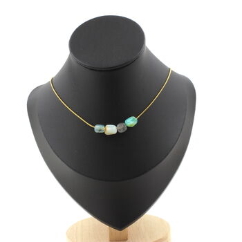 Multicolored Opal from Australia 4 beads necklace. Golden stainless steel chain
