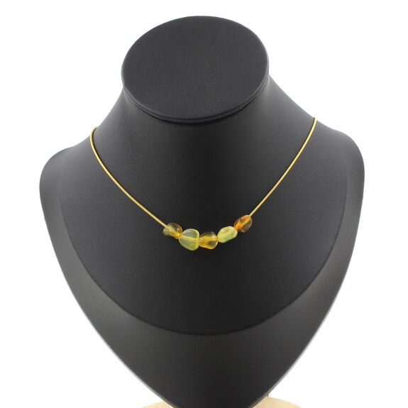 Yellow Opal from Australia 5 beads necklace. Golden Stainless steel chain