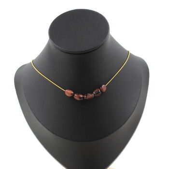 Red Tiger Eye from Brazil 5 beads necklace. Golden Stainless steel chain