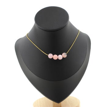 Pink opal 8 mm 4 beads necklace. Golden stainless steel chain