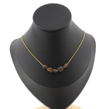 Boulder Opal from Australia 5 beads necklace. Golden Stainless steel chain