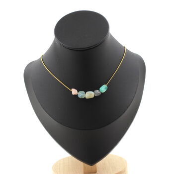 Multicolored Opal from Australia 5 beads necklace. Golden Stainless steel chain