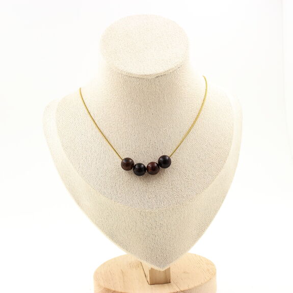 Mahogany Obsidian 8 mm 4 beads necklace. Golden stainless steel chain