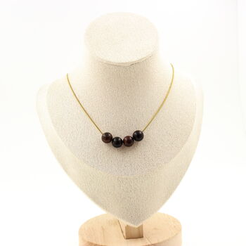 Collier 4 perles Obsidienne mahogany 8 mm. Chaine en acier doré inoxydable