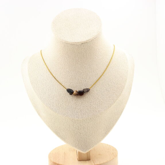 Pietersite from the USA 4 beads necklace. Golden stainless steel chain