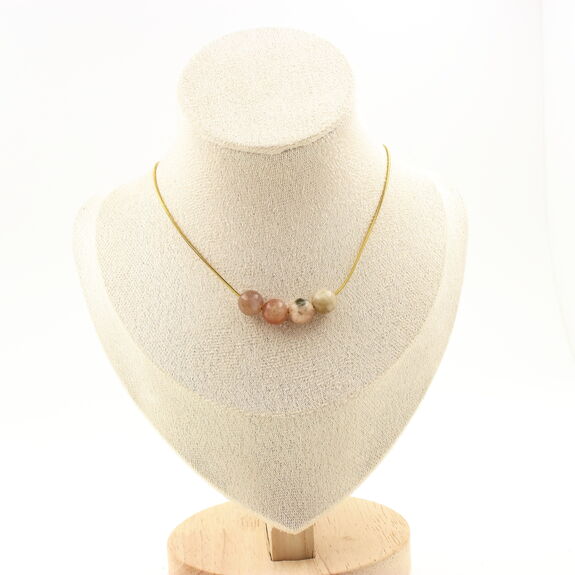 Sunstone 8 mm 4 beads necklace. Golden stainless steel chain