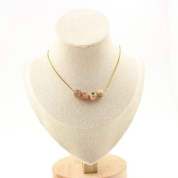 Sunstone 8 mm 4 beads necklace. Golden stainless steel chain