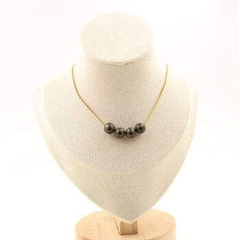 Collier 4 perles Pyrite d'Espagne 8 mm. Chaine en acier doré inoxydable