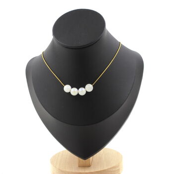 Collier 4 perles Pierre de Lune 8 mm. Chaine en acier doré inoxydable
