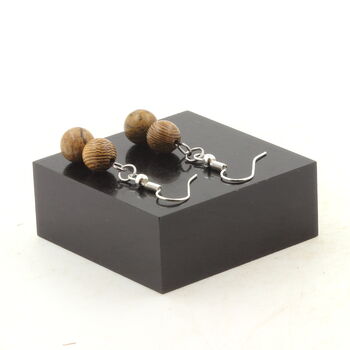 Boucles D'oreilles 2 Perles Jaspe paysage + bois 8 mm en acier inoxydable.