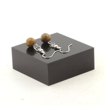 Stainless steel Earrings Landscape Jasper 8 mm 1 Bead.
